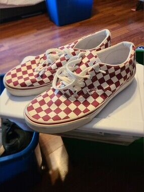 Vans Maroon and White Checkerboard Low-Top Sneakers